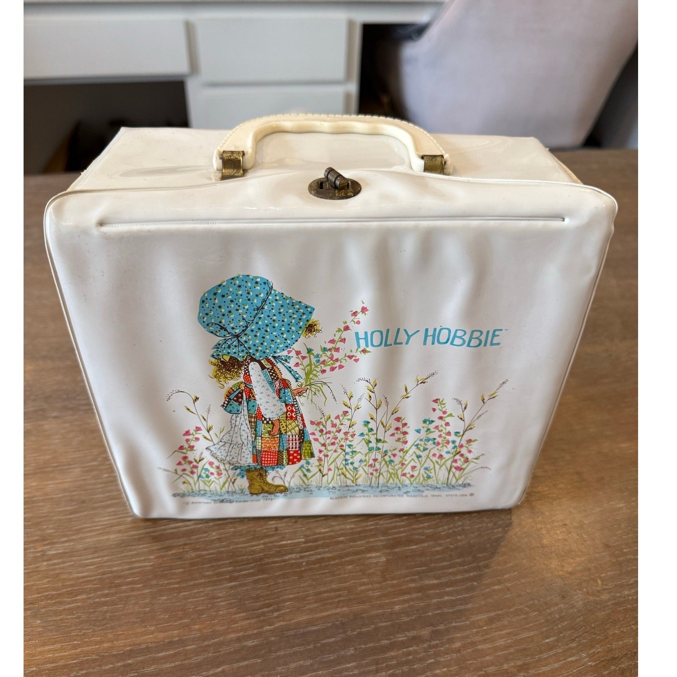 Vintage Holly Hobbie 1972 vinyl lunch box with thermos and cup