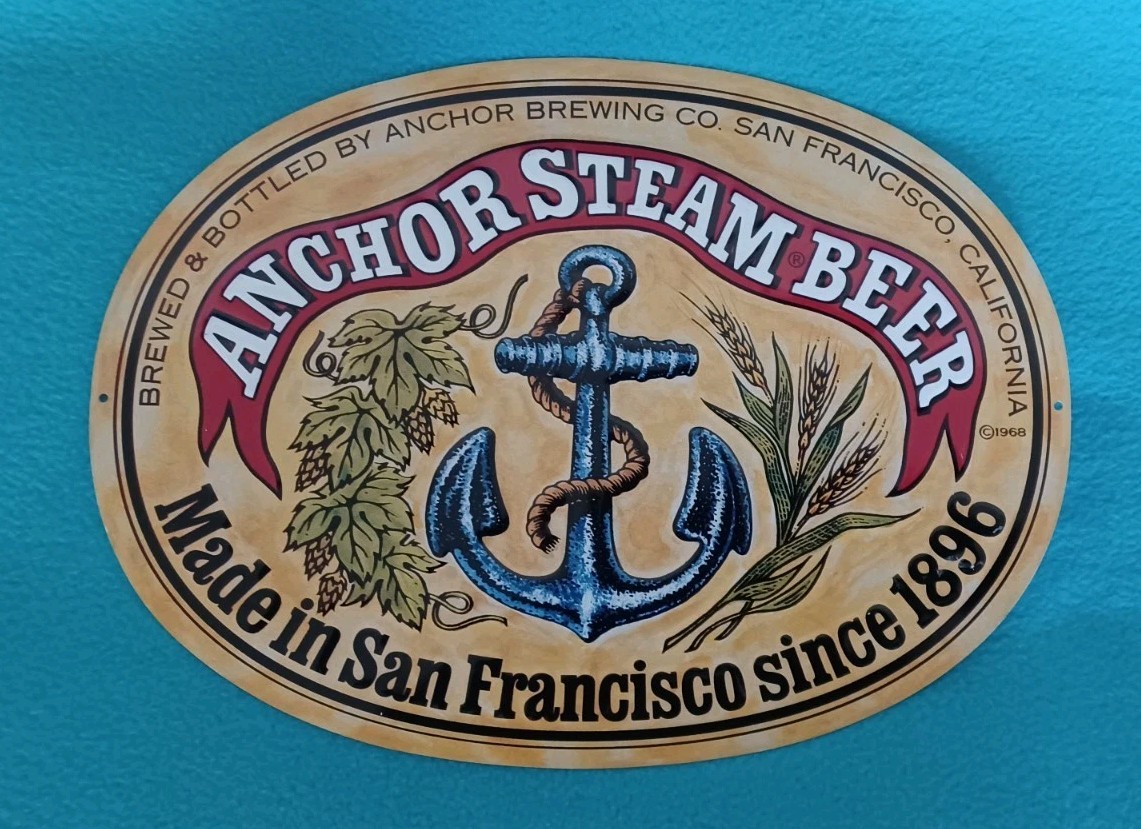 1968 Anchor Steam Beer Tin Sign/Excellent Condition