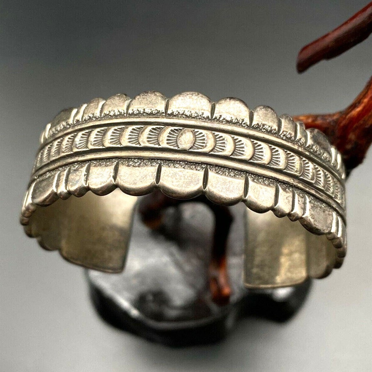 Vintage Navajo Ron Bedonie Sterling Silver Stampwork Bracelet Small 6-1/4