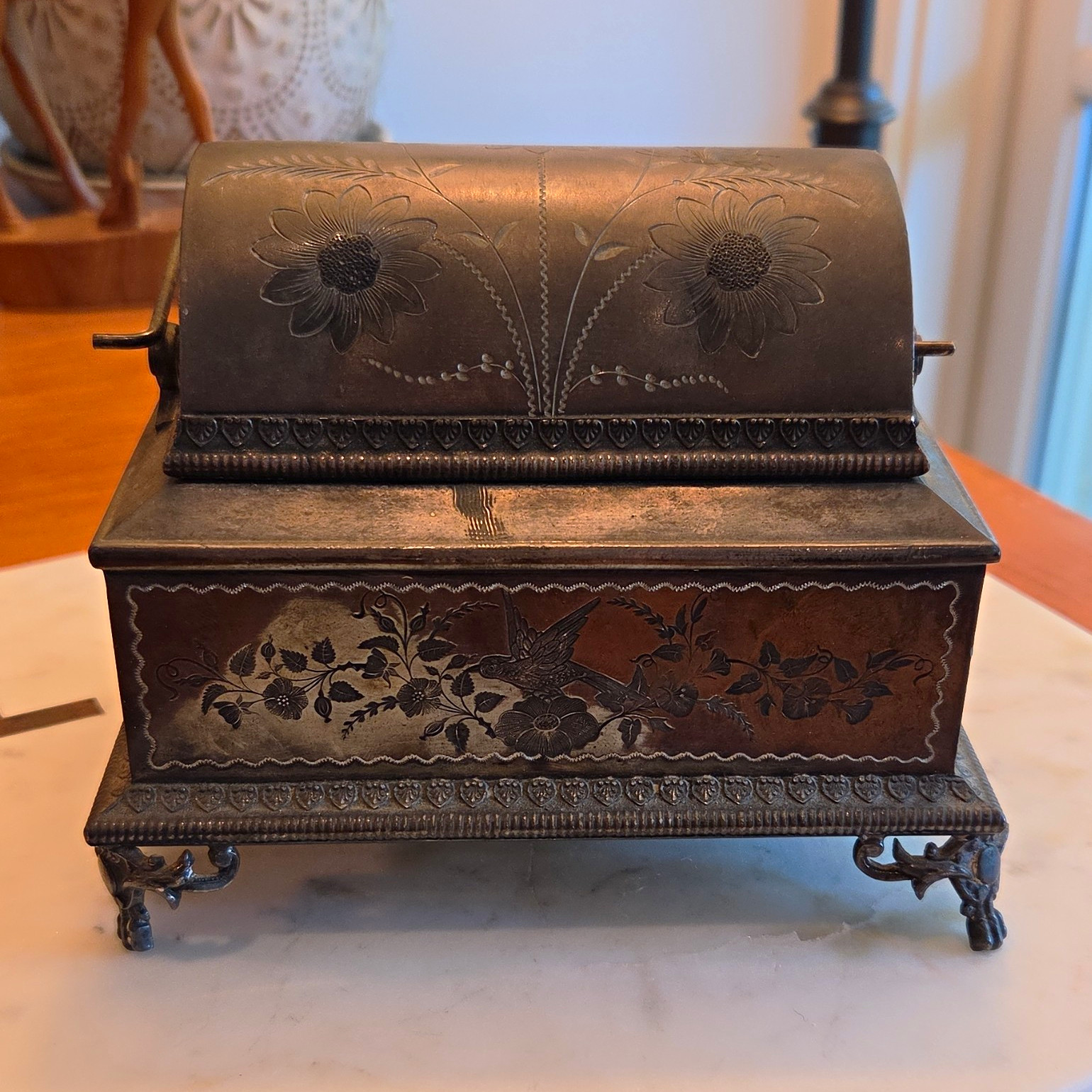 Antique Wilcox Quadruple Plate Revolving Trinket Box Victorian Butter Dish