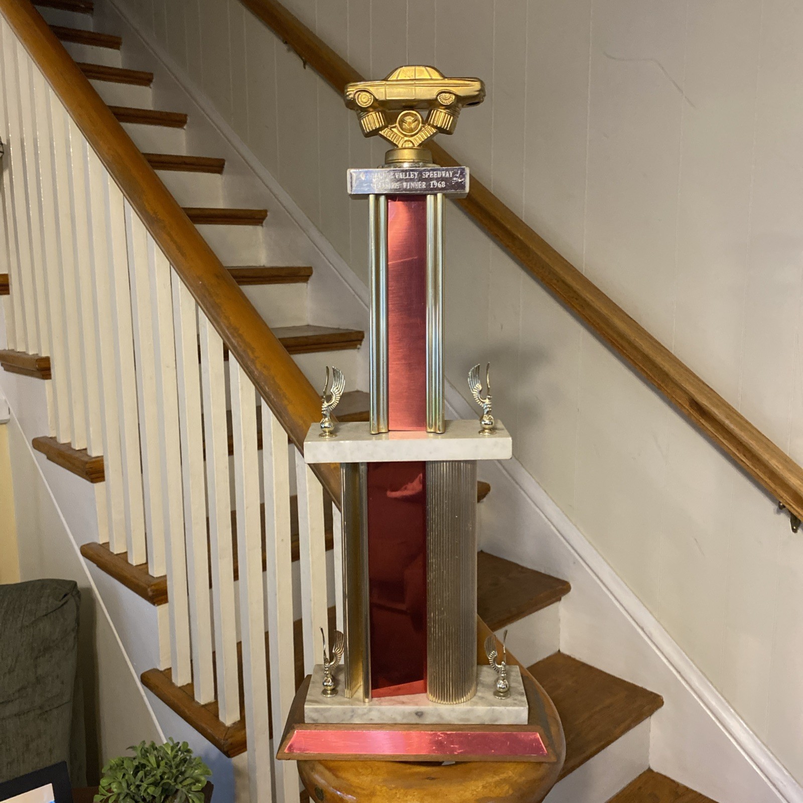 1968 VINTAGE  Lebanon Valley SPEEDWAY RACING TROPHY Marble & Metal 