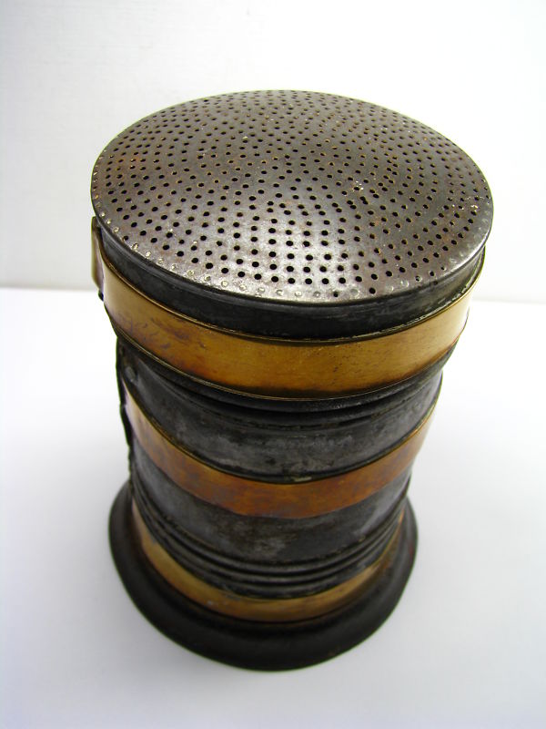 ENGLISH HANDMADE CASTER SHAKER SUGAR MUFFINEER DREDGER TIN & BRASS England 1850s