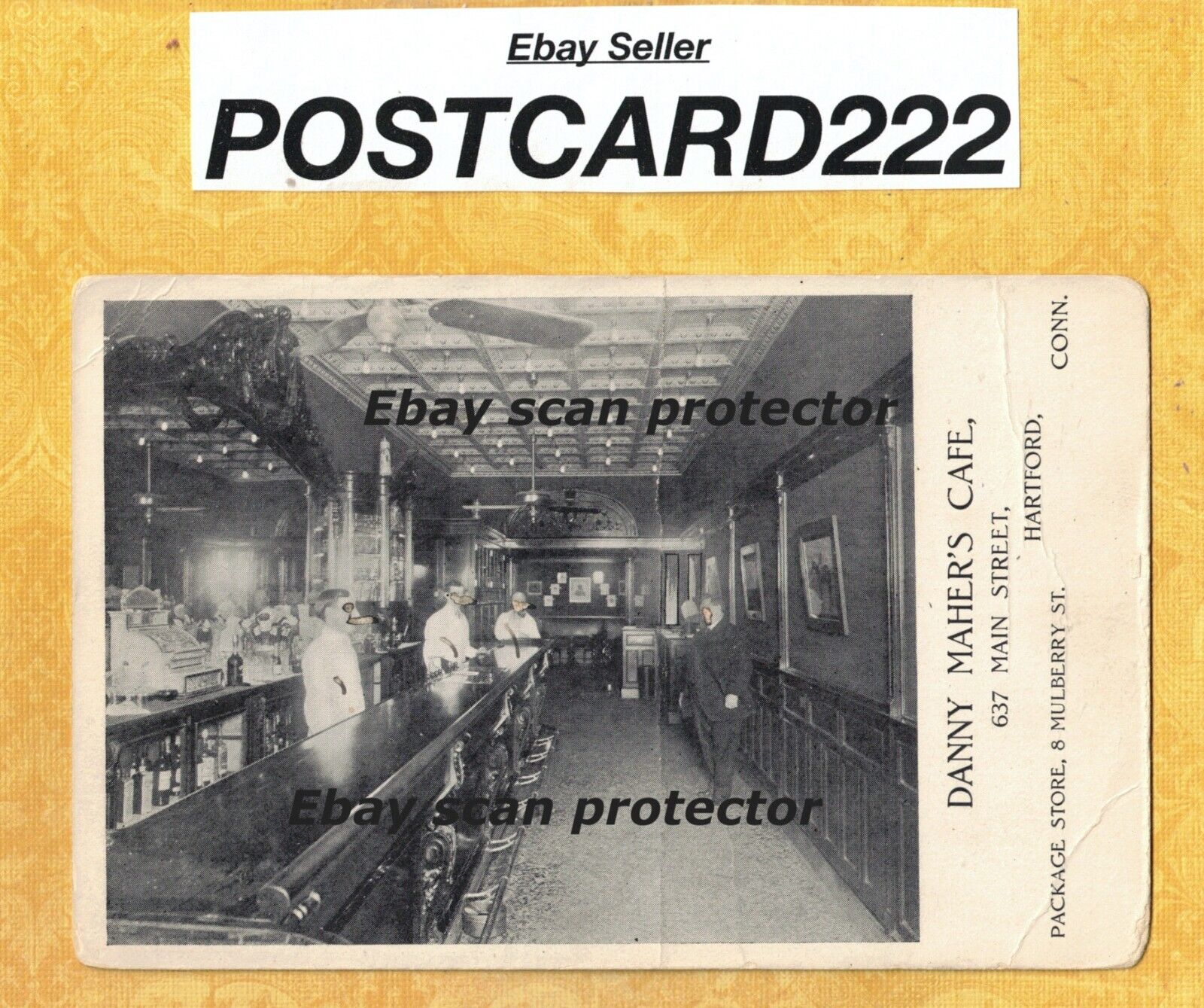 CT Hartford 1908-29 vintage postcard Danny Mahers cafe 637 Main st Conn