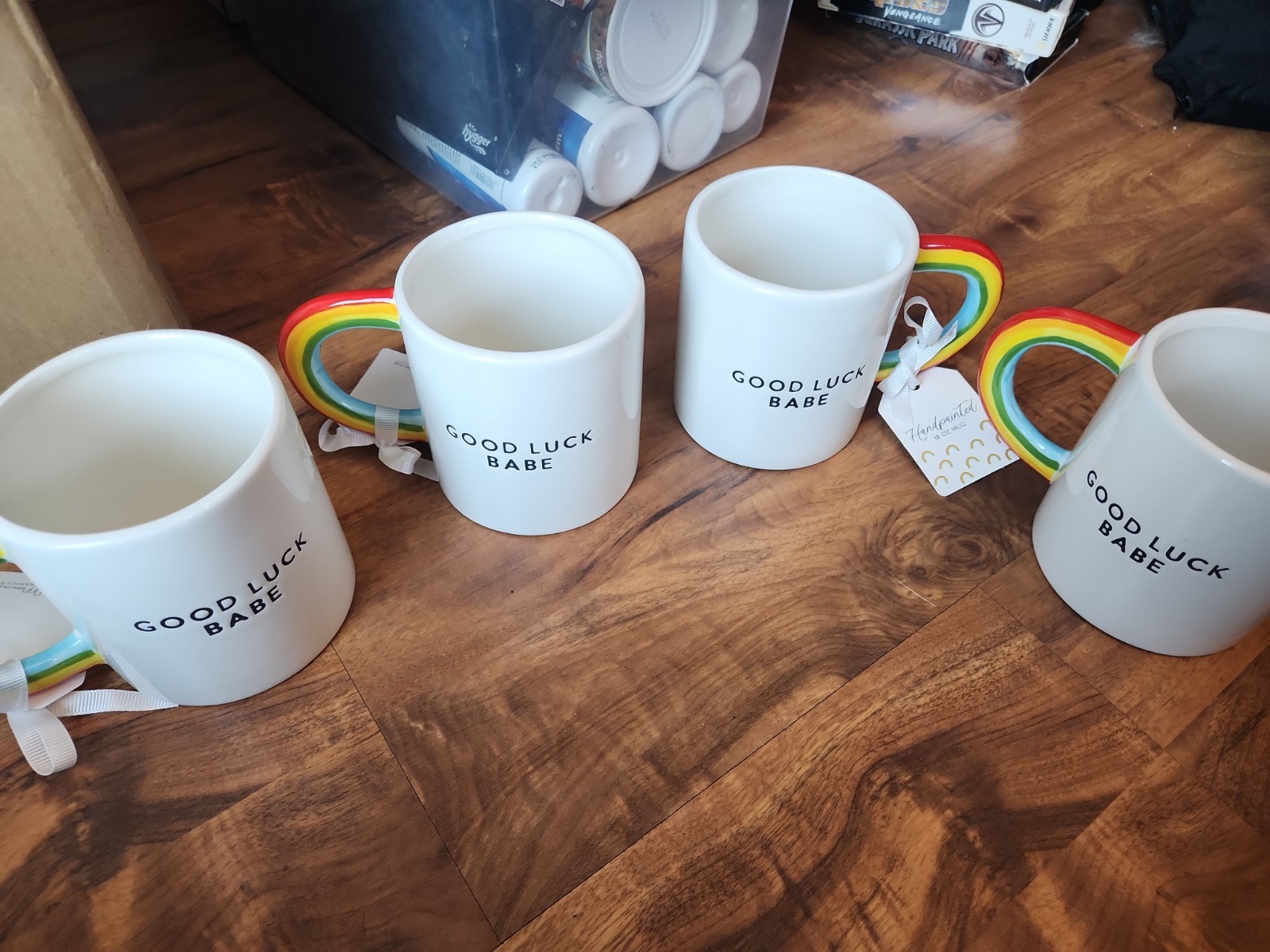 4 Hand Painted Good Luck Babe Mugs from Sunday morning. 4 Hand Painted Good Luck Babe Mugs from Sunday morning.
