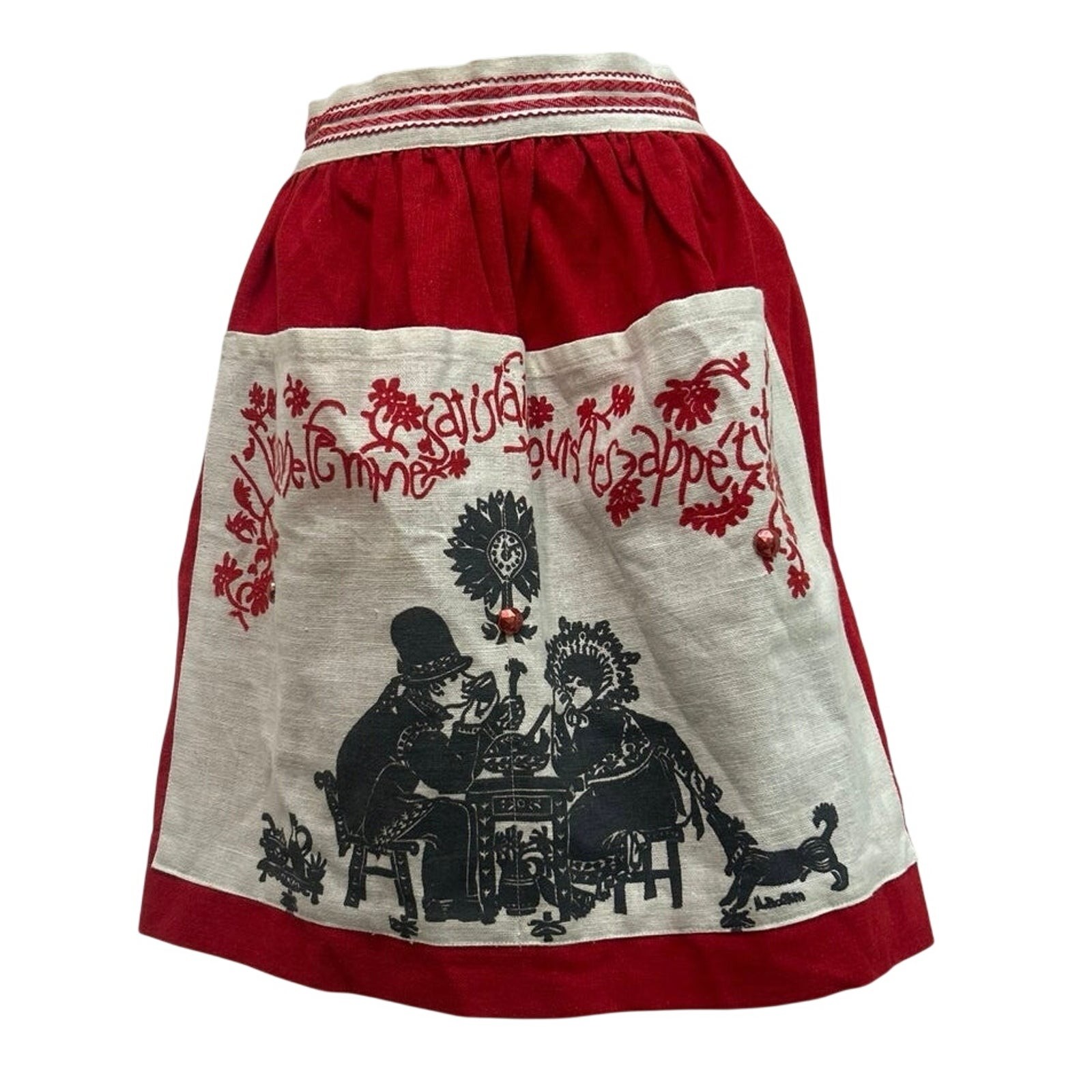 Vtg 1950’s Micky Boehm Apron Pepper Tree Farm Prints Metal Spots,  Tag, Rare