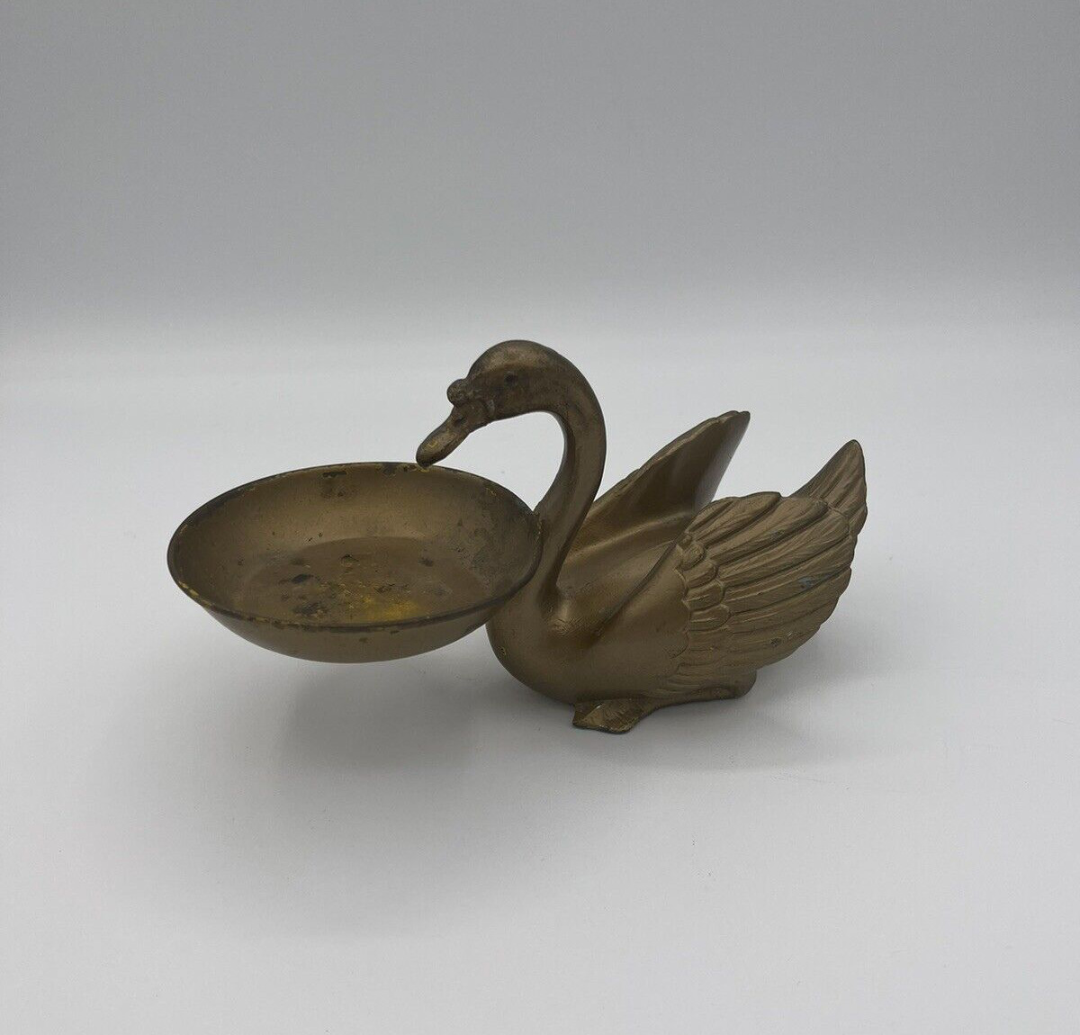 Goldtone Swan With Trinket Dish Vintage 