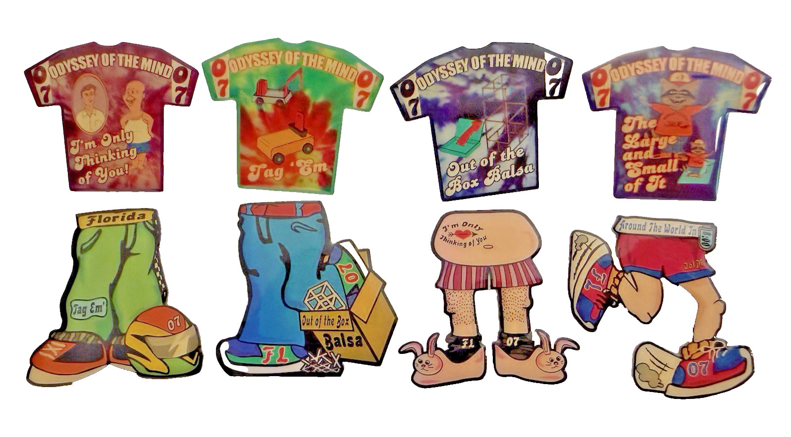 Vintage Odyssey of the Mind Florida 2007 Problems Shirt & Pants Pins Lot of 8 OM