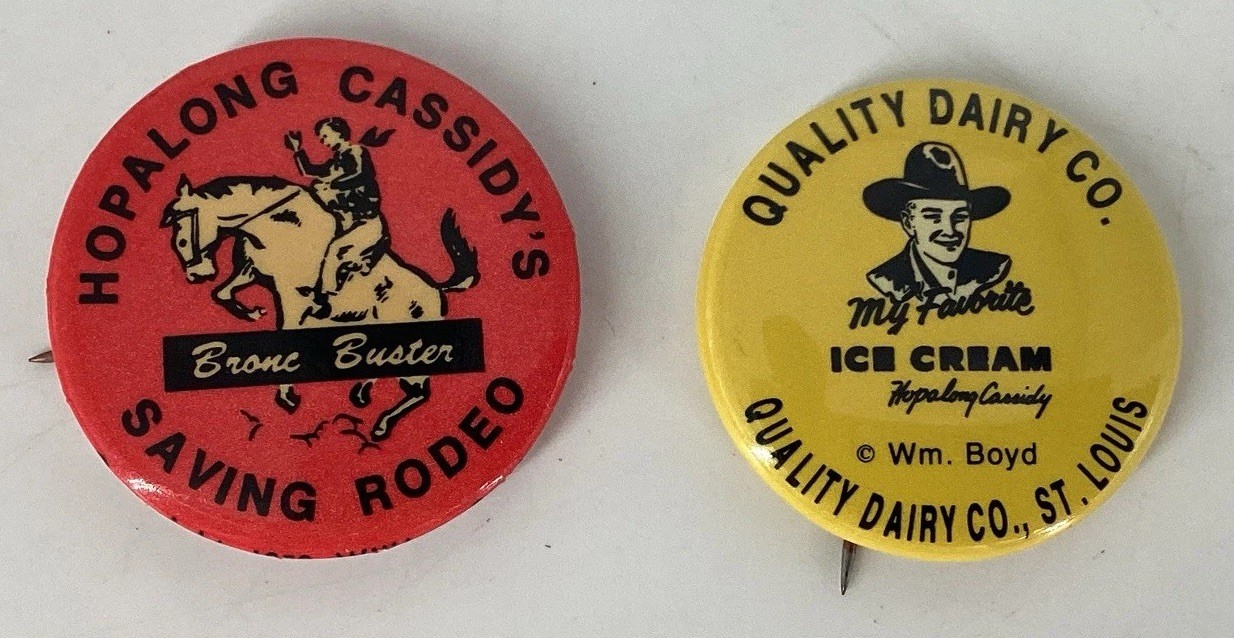 Vintage Original Hopalong Cassidy Lot Of Two Pushback Pins Excellent 