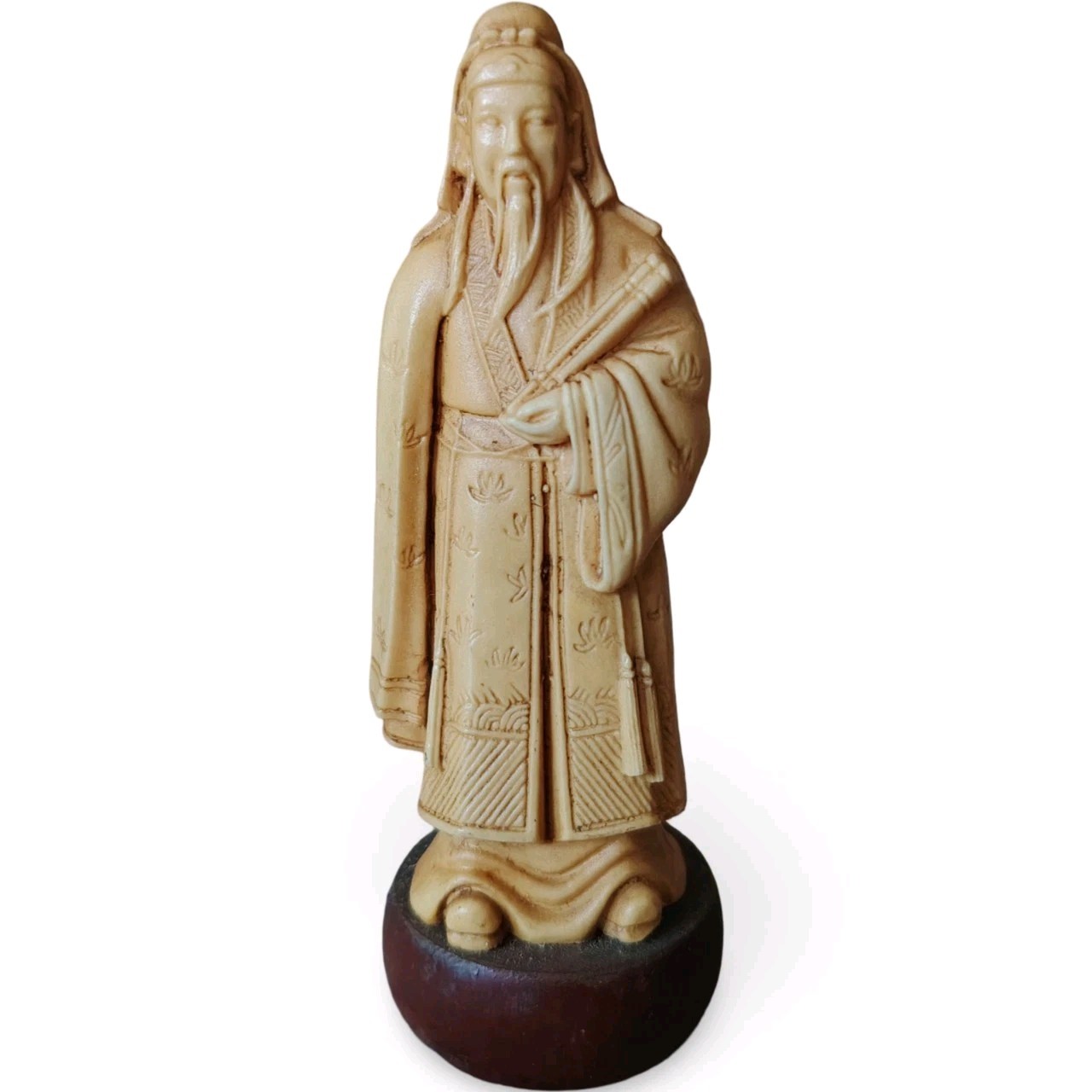 Vintage Chinese Faux Ivory Resin Wise Man Elder Scholar Figurine Statue