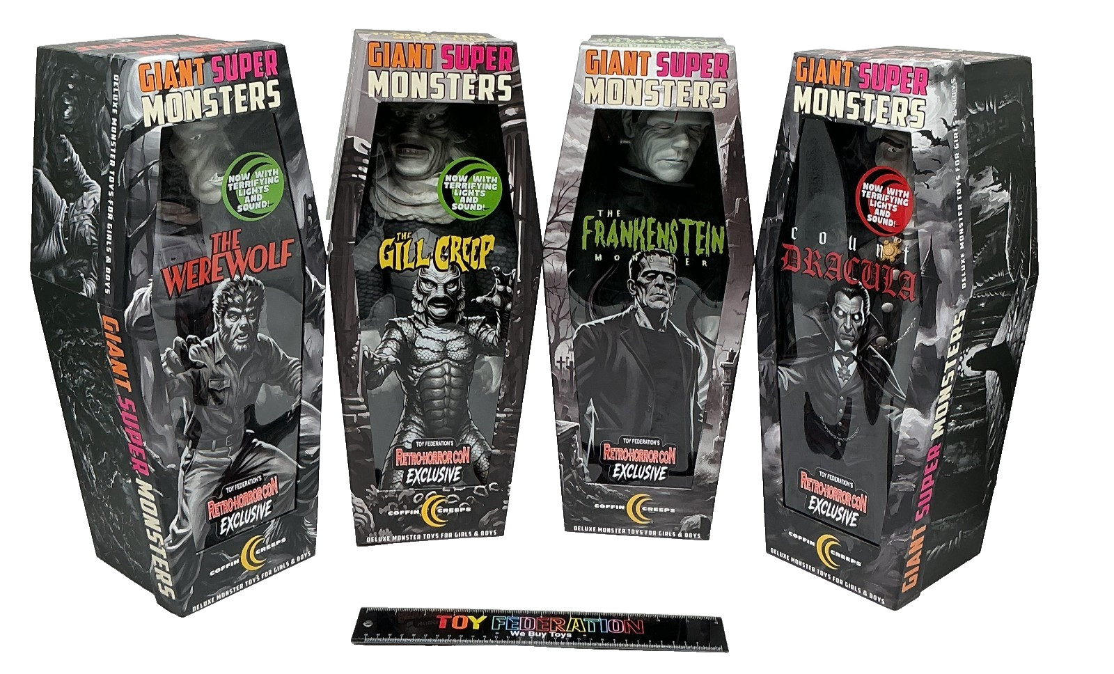 Retro-Horror Con 2026 Exclusive COFFIN CREEPS Giant Super Monsters B&W Set Of 4