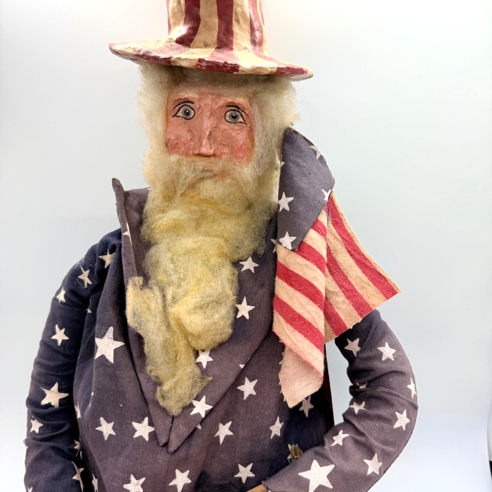 VINTAGE PRIMITIVE FOLK ART UNCLE SAM DOLL – AMERICANA PATRIOTIC DECOR 31\