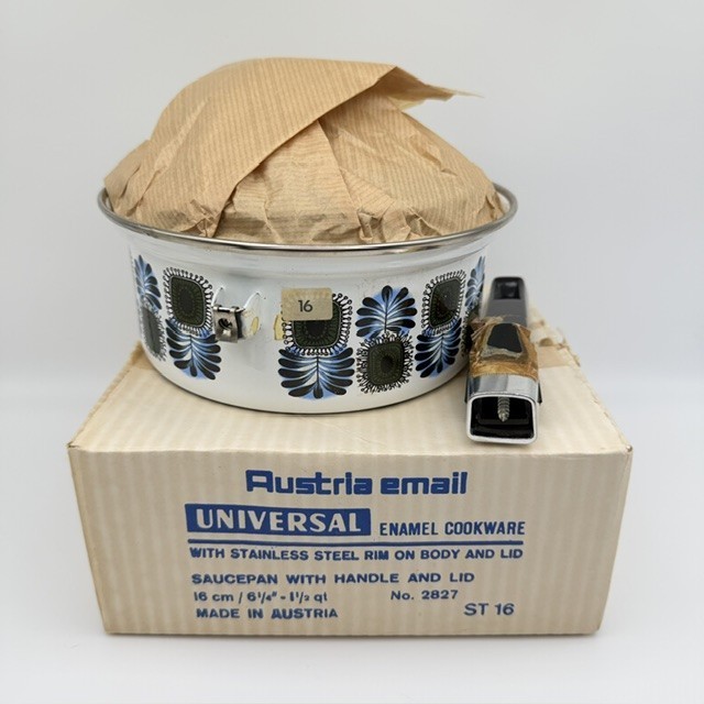 Austria Email Universal 7” Saucepan Enamel Peacock Blue Green ST-16 Vintage NEW