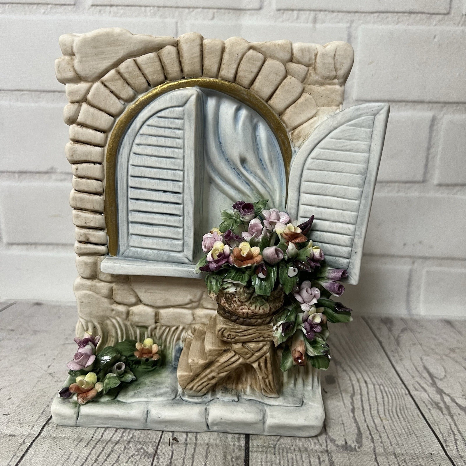 Vintage Fabar Capodimonte Porcelain Figurine with Flowers Made in ITALY