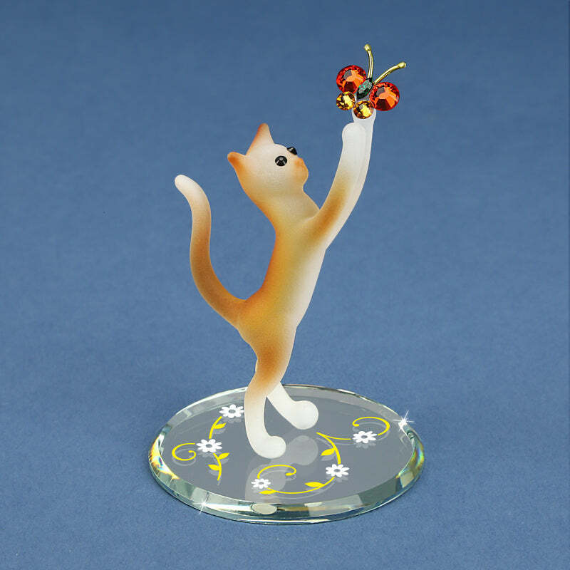 Glass Baron Tabby Cat with Butterfly LO 104-TB
