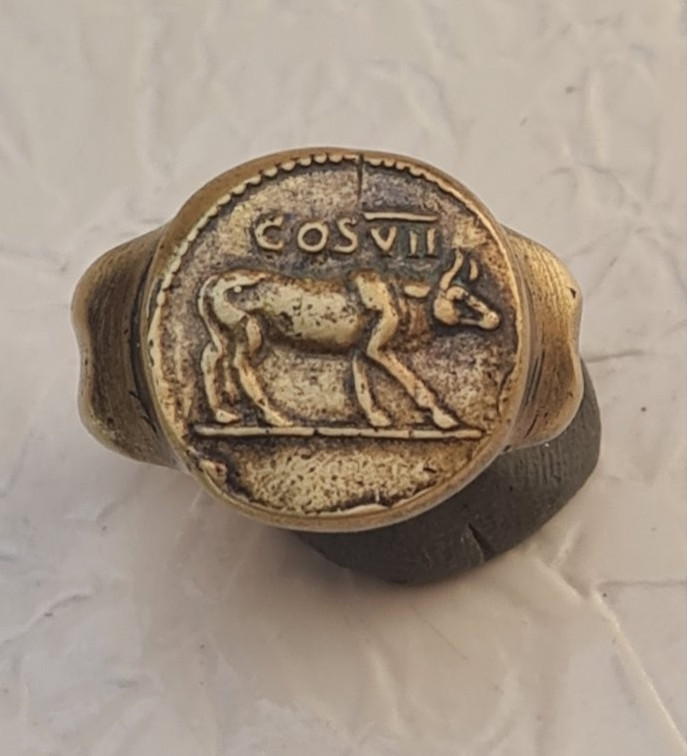 Bull  Ancient Vintage Antique ROMAN  Ring  spqr  Repro  handmade COS VII