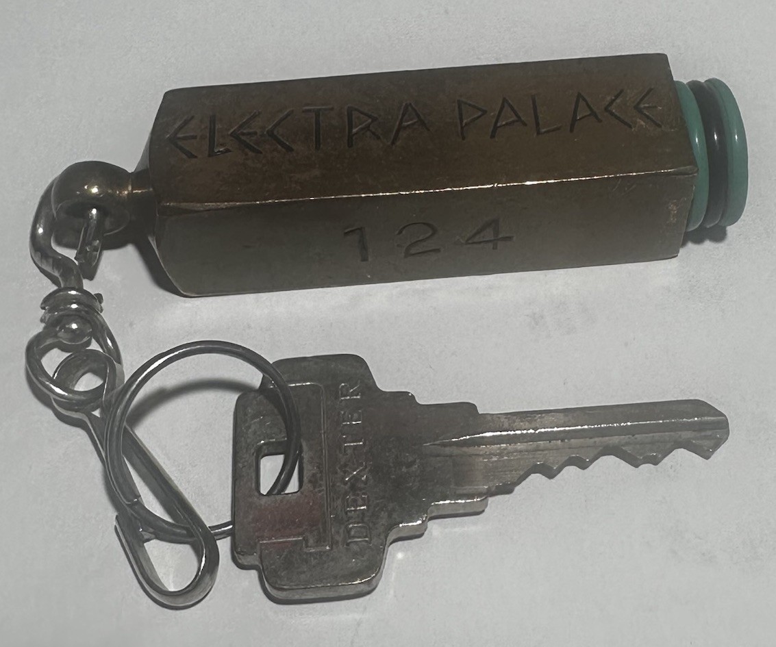 Electra Palace Athens Greece Chunky 6 Oz. Bronze Bar Hotel Room Key #124 Fob