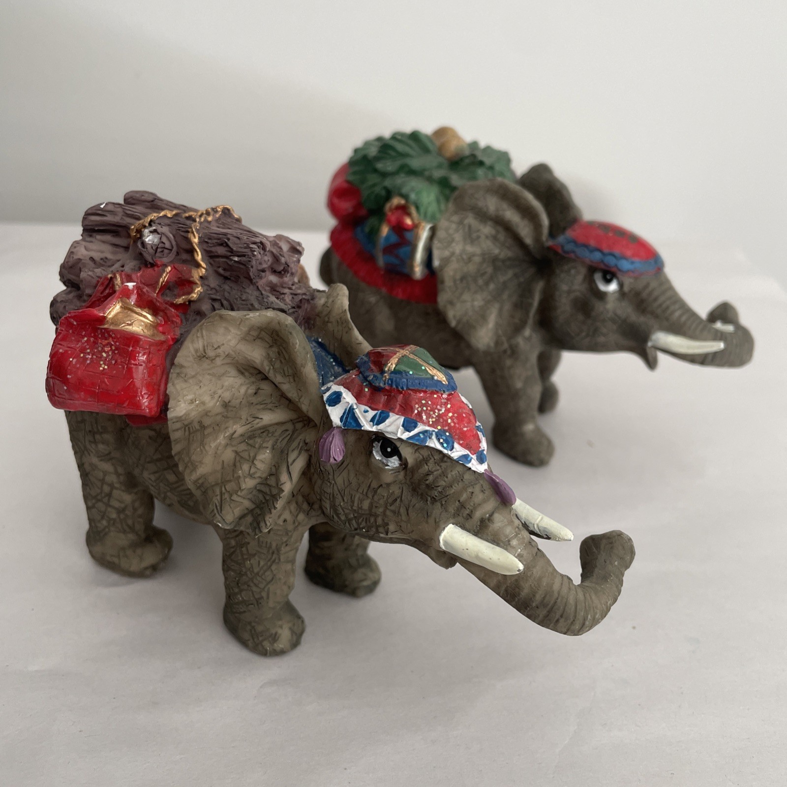 Vintage Lot Of 2 K’s Collection Elephants Textured Resin Painted 3.5” X 6” 1990s