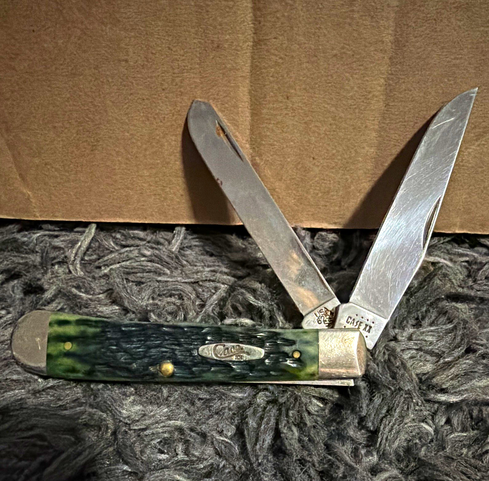 Case XX 6254 2-Blade Slipjoint Pocketknife Green Bone Handle 1985 USA