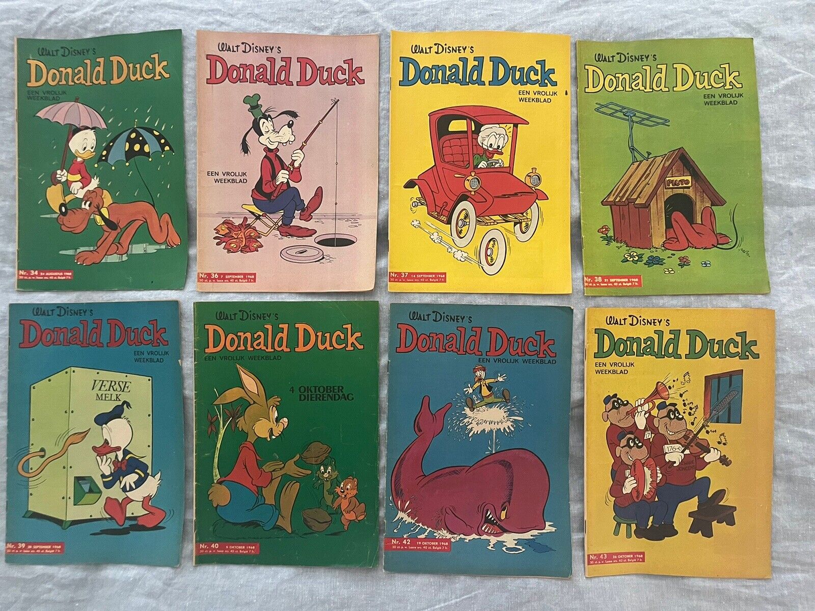 8‼️Walt Disney's Donald Duck Dutch Comic Books 1968 #43,42,40,39,38,37,36, & 34