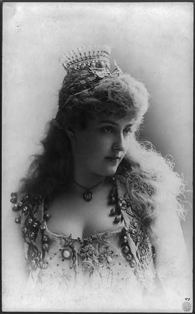 Photo:Lillian Russell 1880s Portrait Standing Facing Left Coroneted Gown