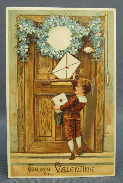 Antique Postcard Valentines Day To My Boy Dropping Love Letter in Door Mail Slot Antique Postcard Valentines Day To My Boy Dropping Love Letter in Door Mail Slot