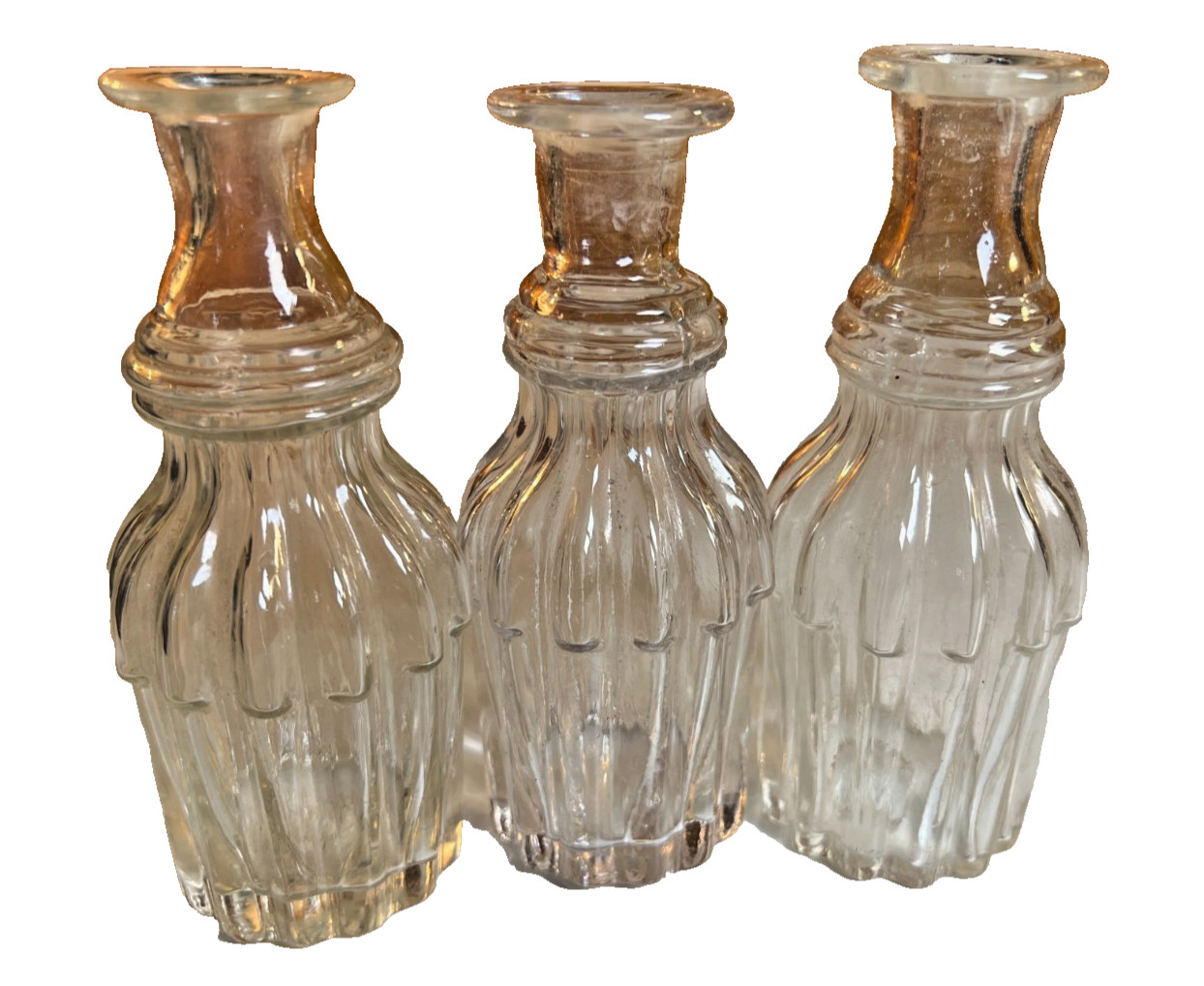 3 Antique Flint Glass Cologne Bottle Open Pontil Rib Pattern Boston & Sandwhich