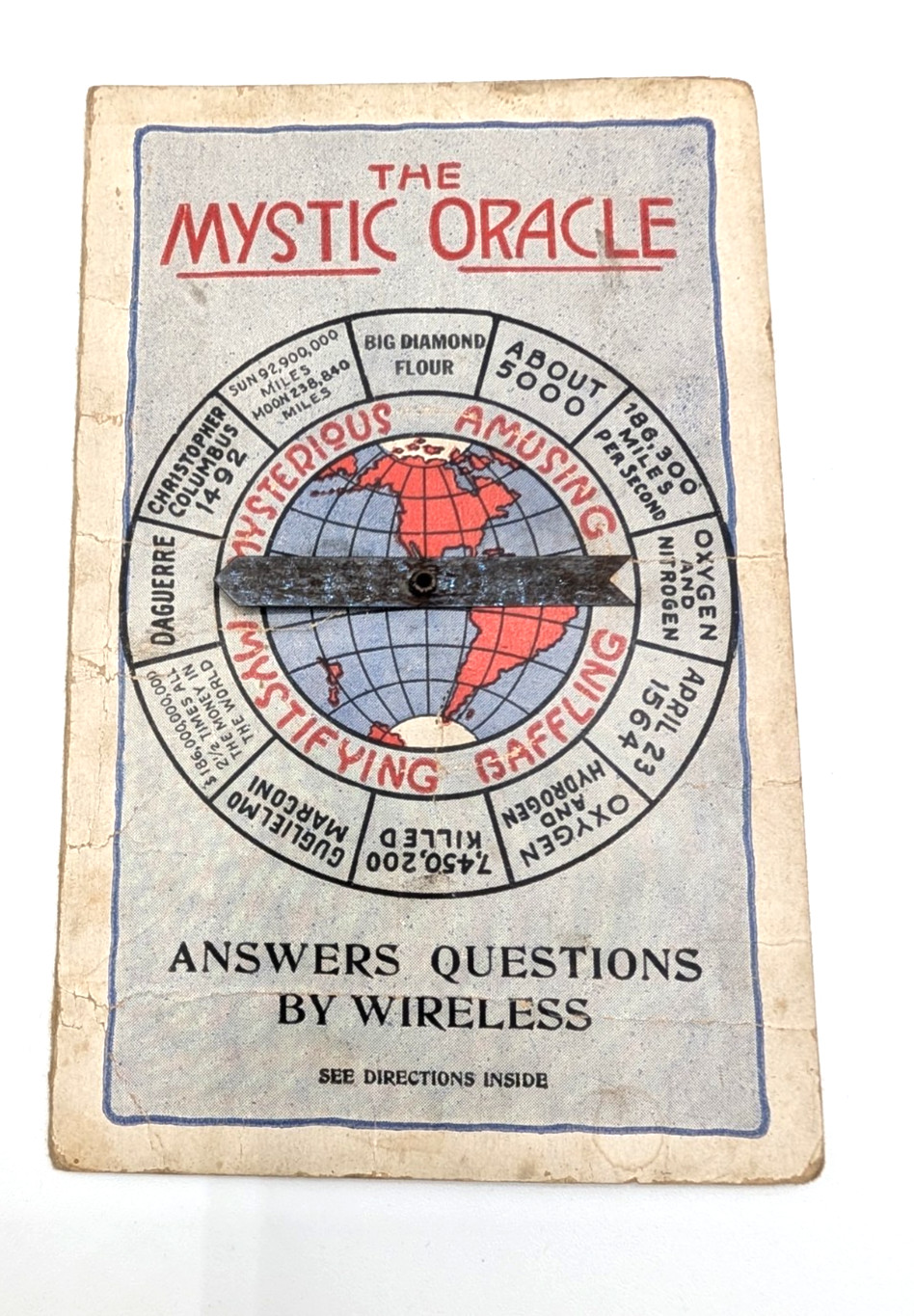 Vintage 1923 Mystic Oracle Fortune Telling Wheel Spinner Big Diamond Flour Ad JB