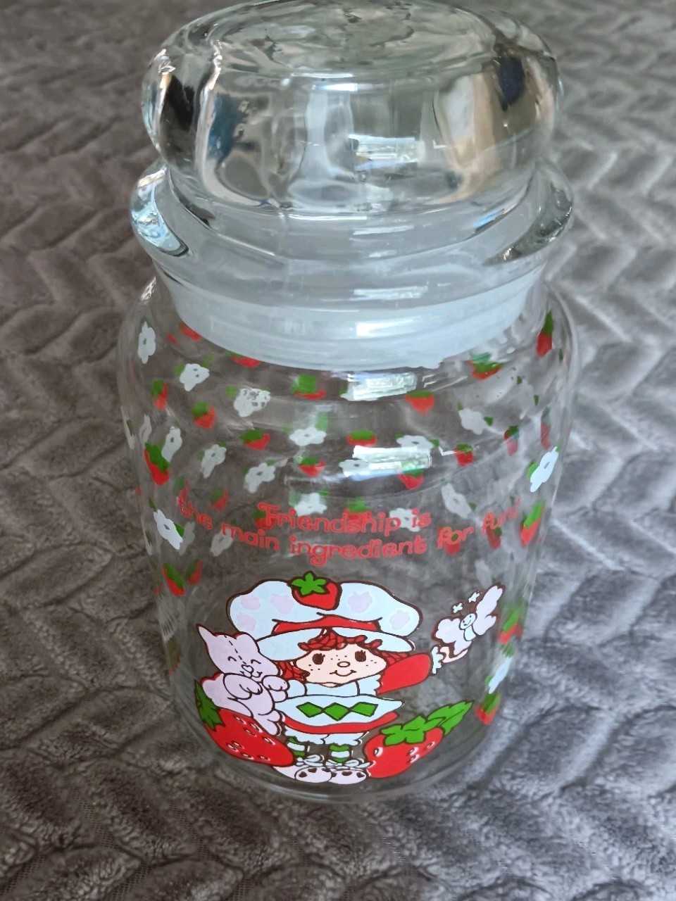 Strawberry Shortcake Vtg 1980s Glass Jar & Lid American Greetings Corp