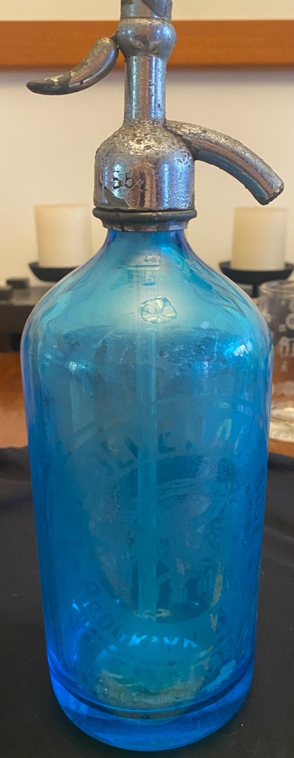Bell Beverage Co., Vintage Blue New York Seltzer Bottle, Made in Czechoslovakia