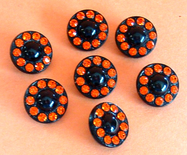 Vivid Set of 7 Vintage LaMode Black Glass Halloween Buttons w/Orange Rhinestones