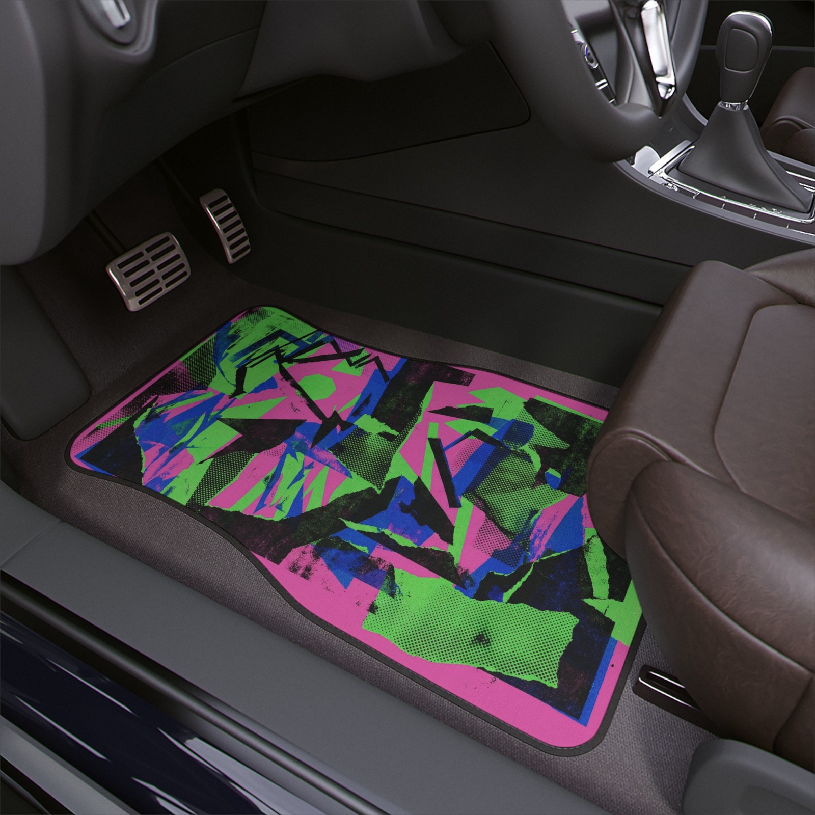90\'s Neon Abstract Collage Car Floor Mats | Retro Arcade Style Pattern