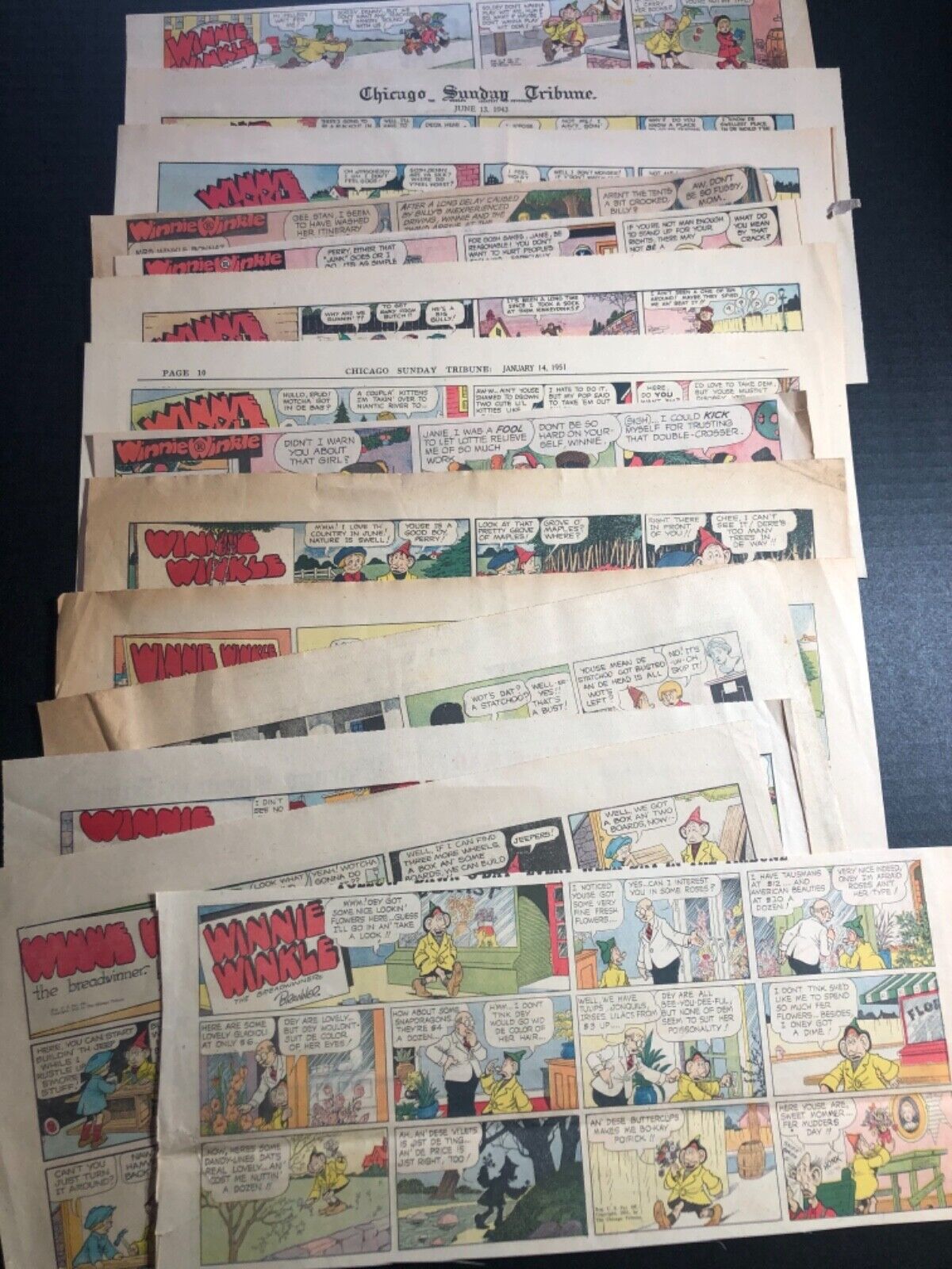 1940’s-60’s [Lot of 14] Winnie Winkle Chicago Tribune Sunday Comic Strips BB 