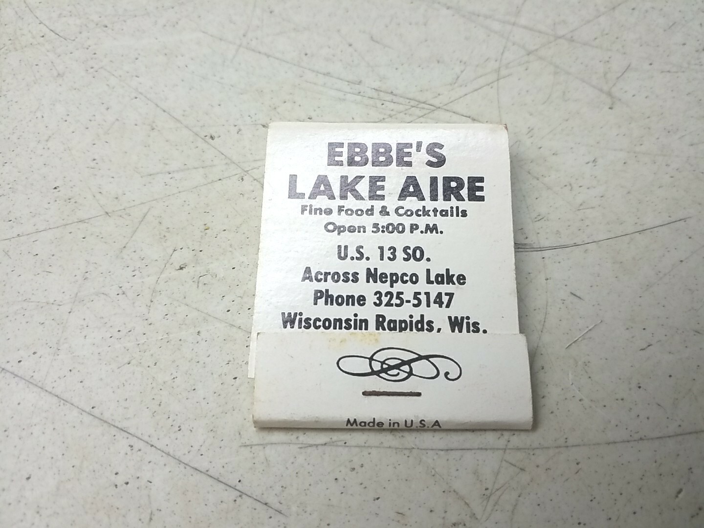 Ebbes Lake Aire Cocktails Dining Wisconsin Rapids Matchbook Vintage Advertising