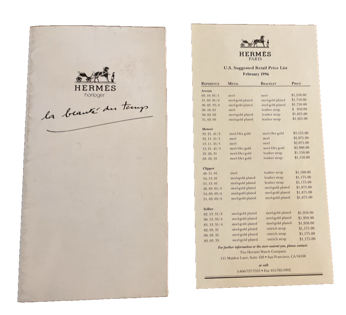 Hermes Watch Horloger Arceau Meteor Nemo Voyage Brochure Price List 1996 J1