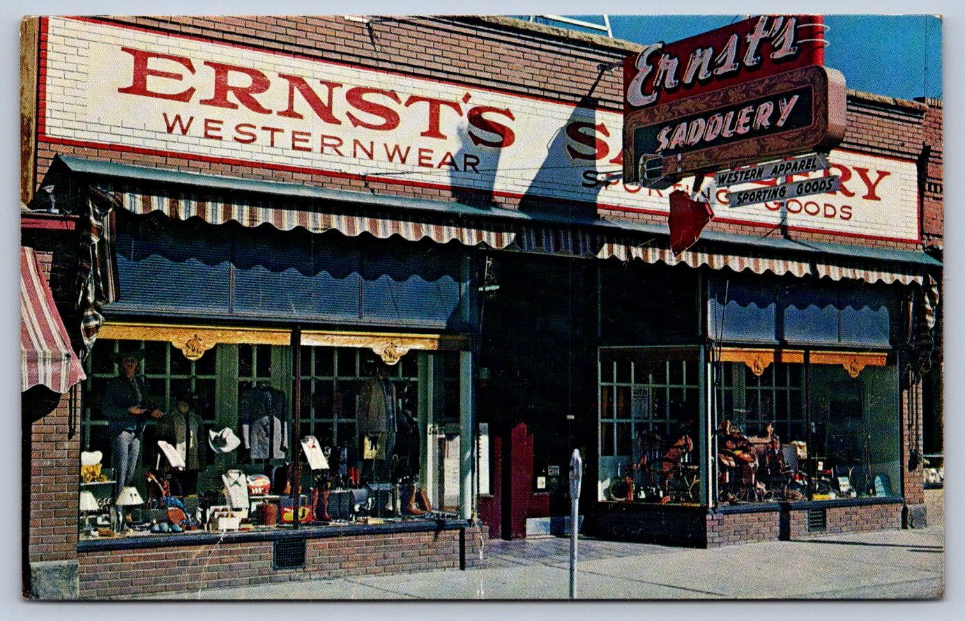 K61/ Sheridan Wyoming Postcard Chrome Ernst\'s Saddlery Store  211