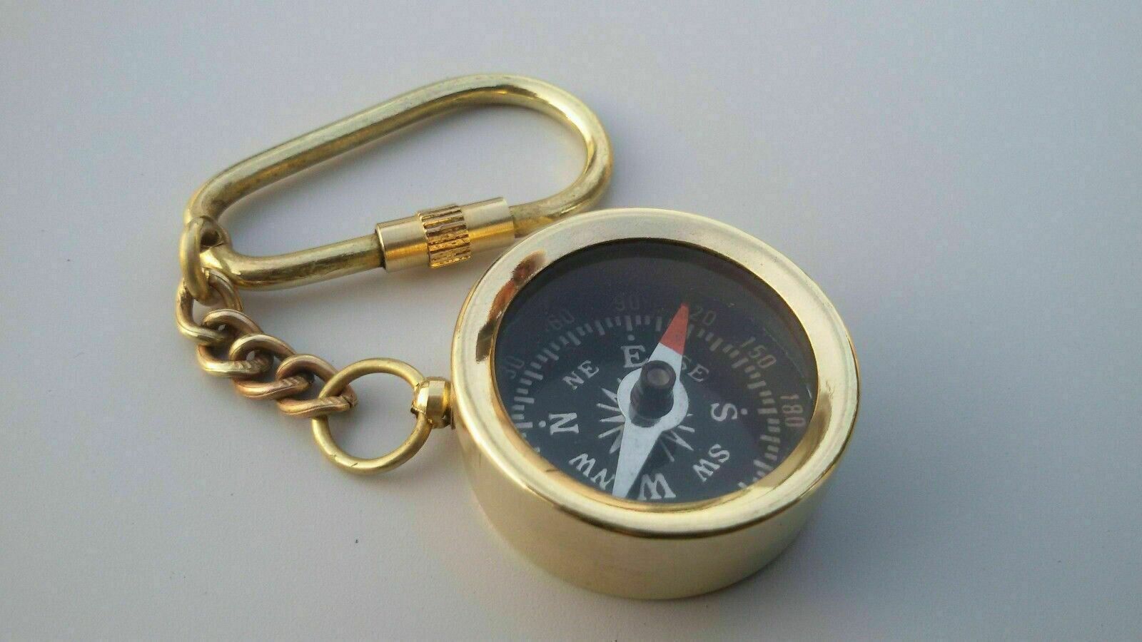Nautical Brass Pocket Compass Key Chain Antique Handmade Key Ring SOLID BRASS 