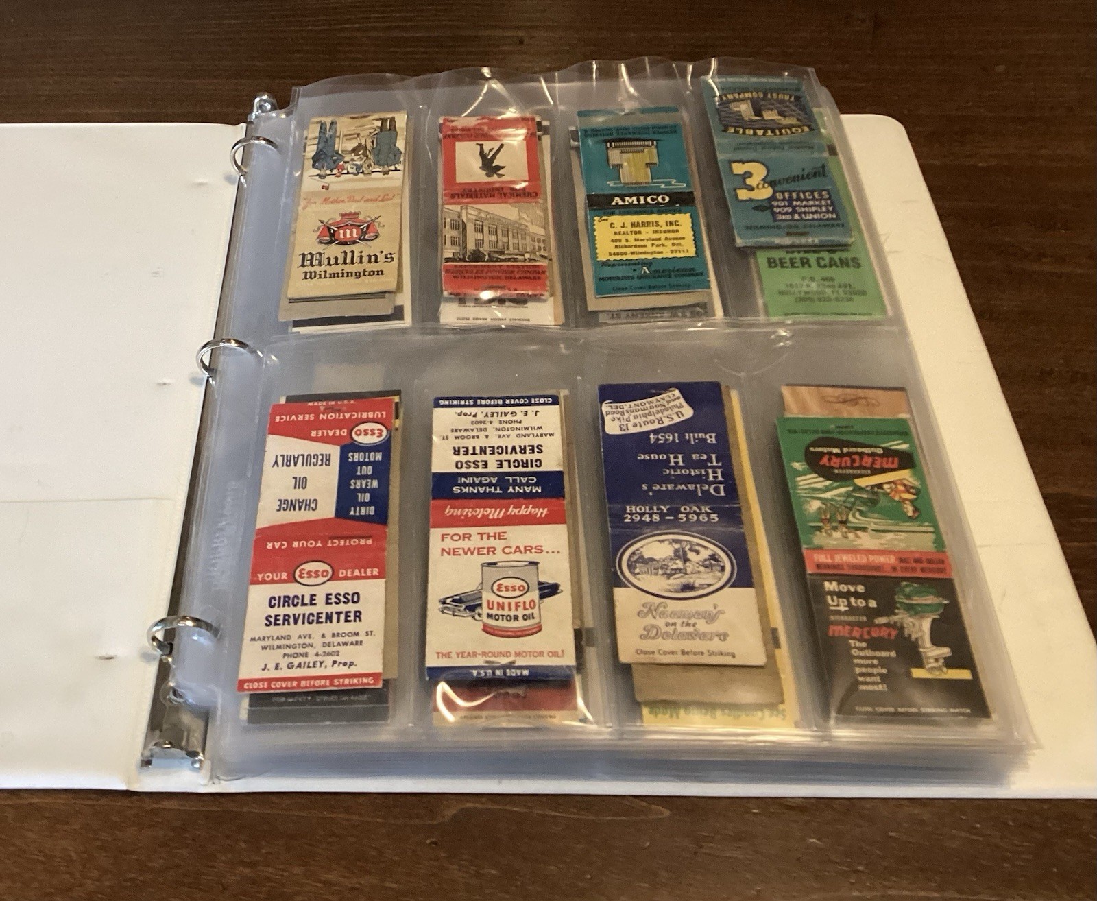 vintage Binder 10”x 11”  with 15 pages Of Matchbooks, 8 to a page, 120 Total