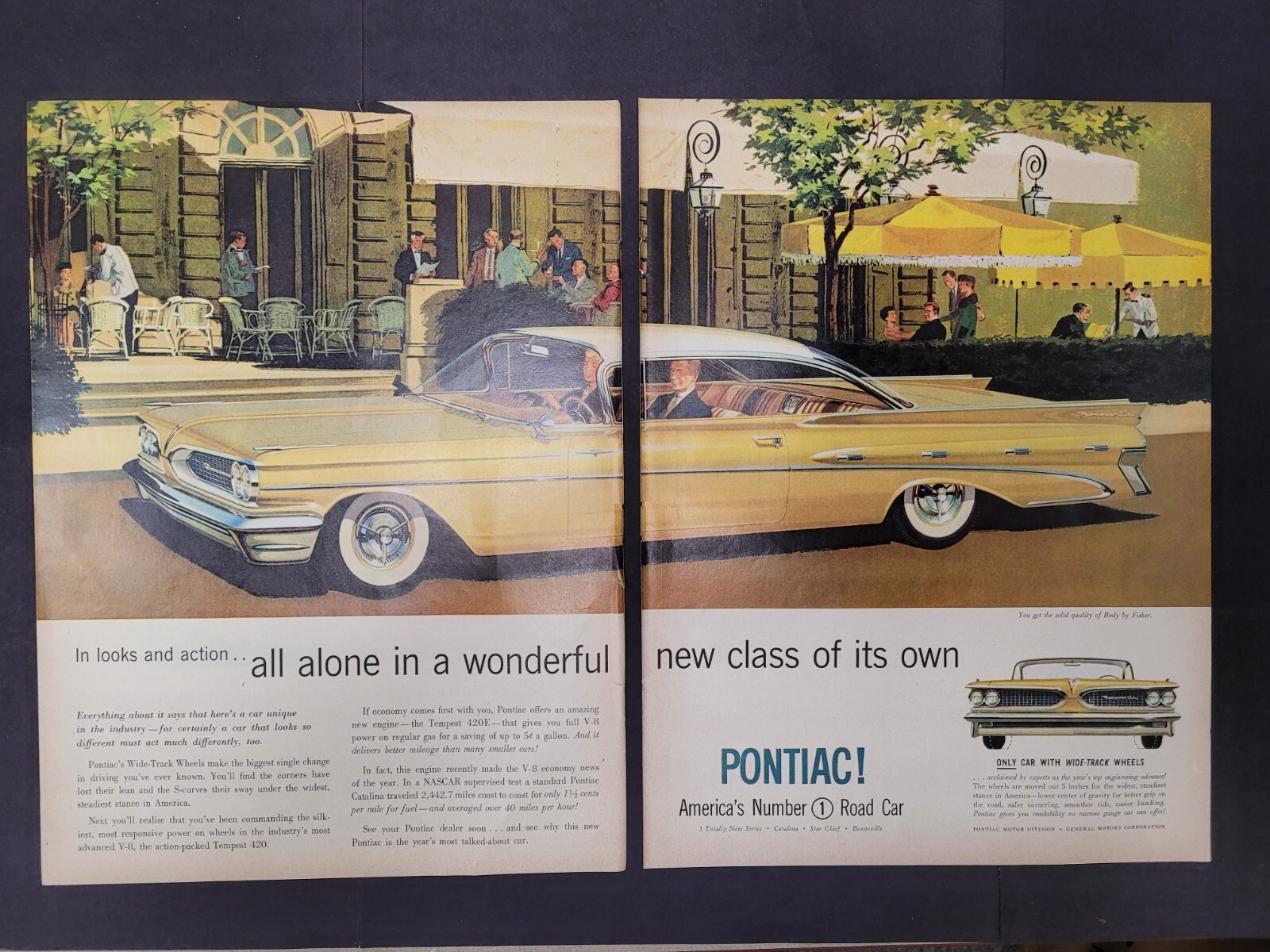 VTG 1959 Original Magazine 2PG Ad PONTIAC Car Wonderful New Class of It's Own