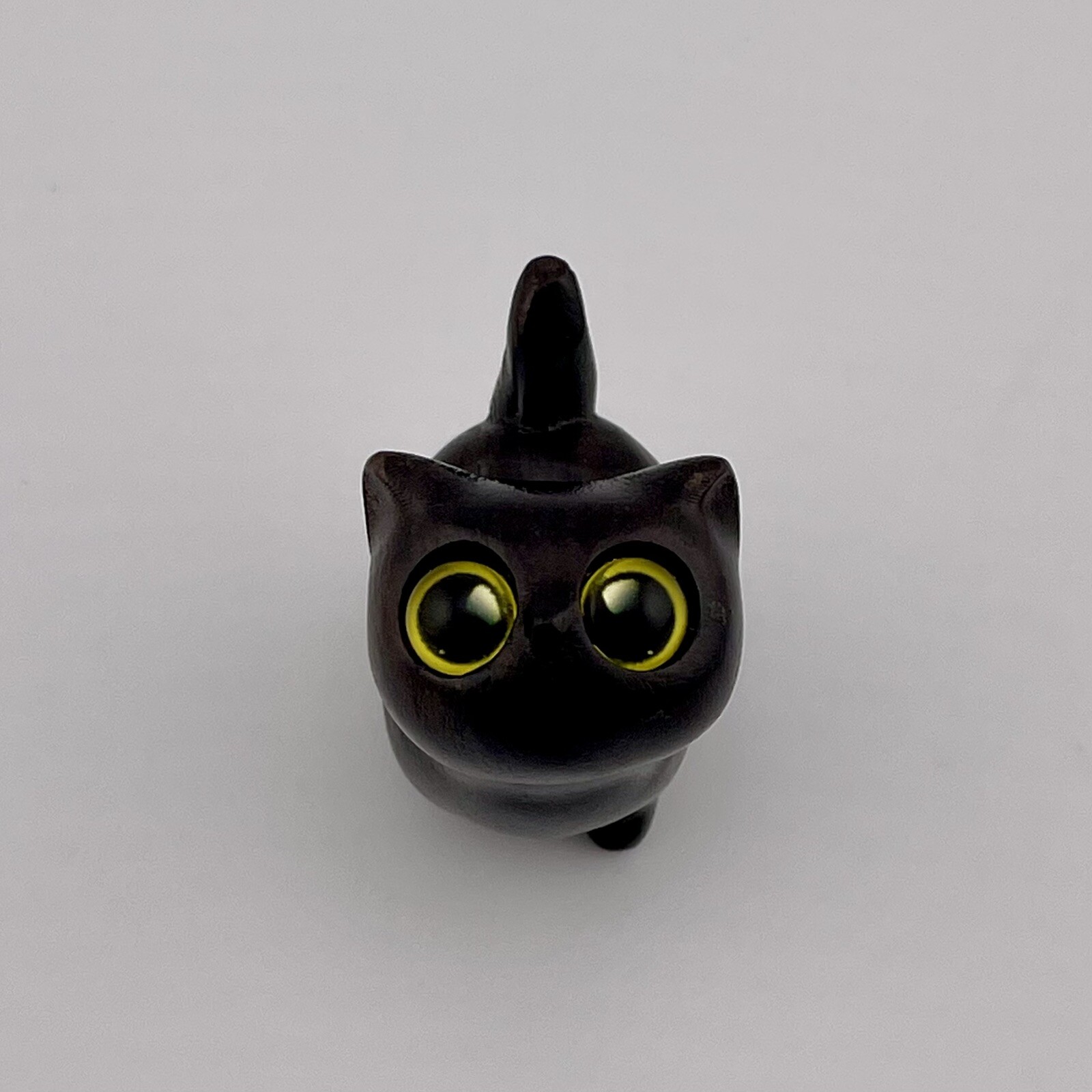 Adorable Tiny Black Wood Cat With Yellow Eyes Desk Figurine 1.25 Inch Adorable Tiny Black Wood Cat With Yellow Eyes Desk Figurine 1.25 Inch