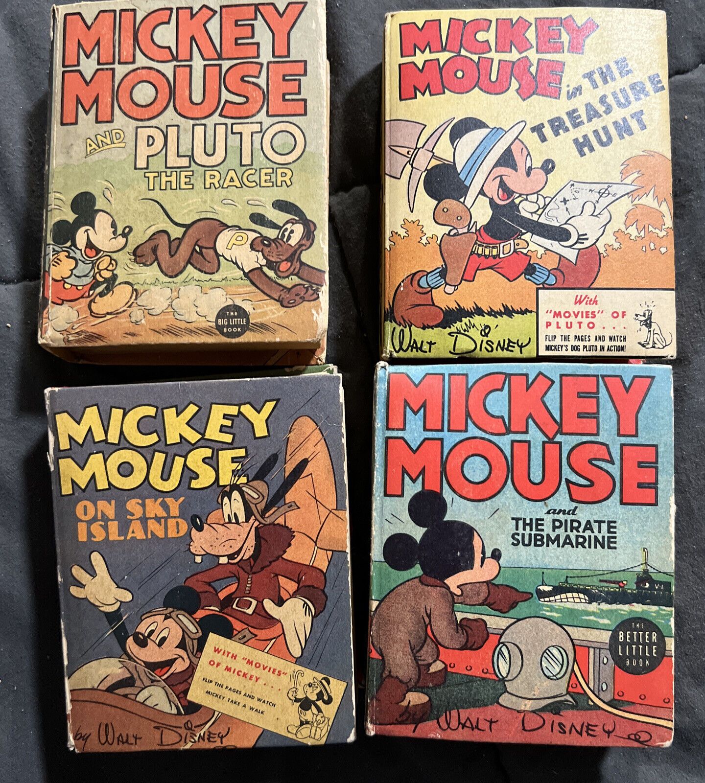 4 Walt Disney books , Mickey Mouse on sky island, Mickey Mouse & Pluto the racer