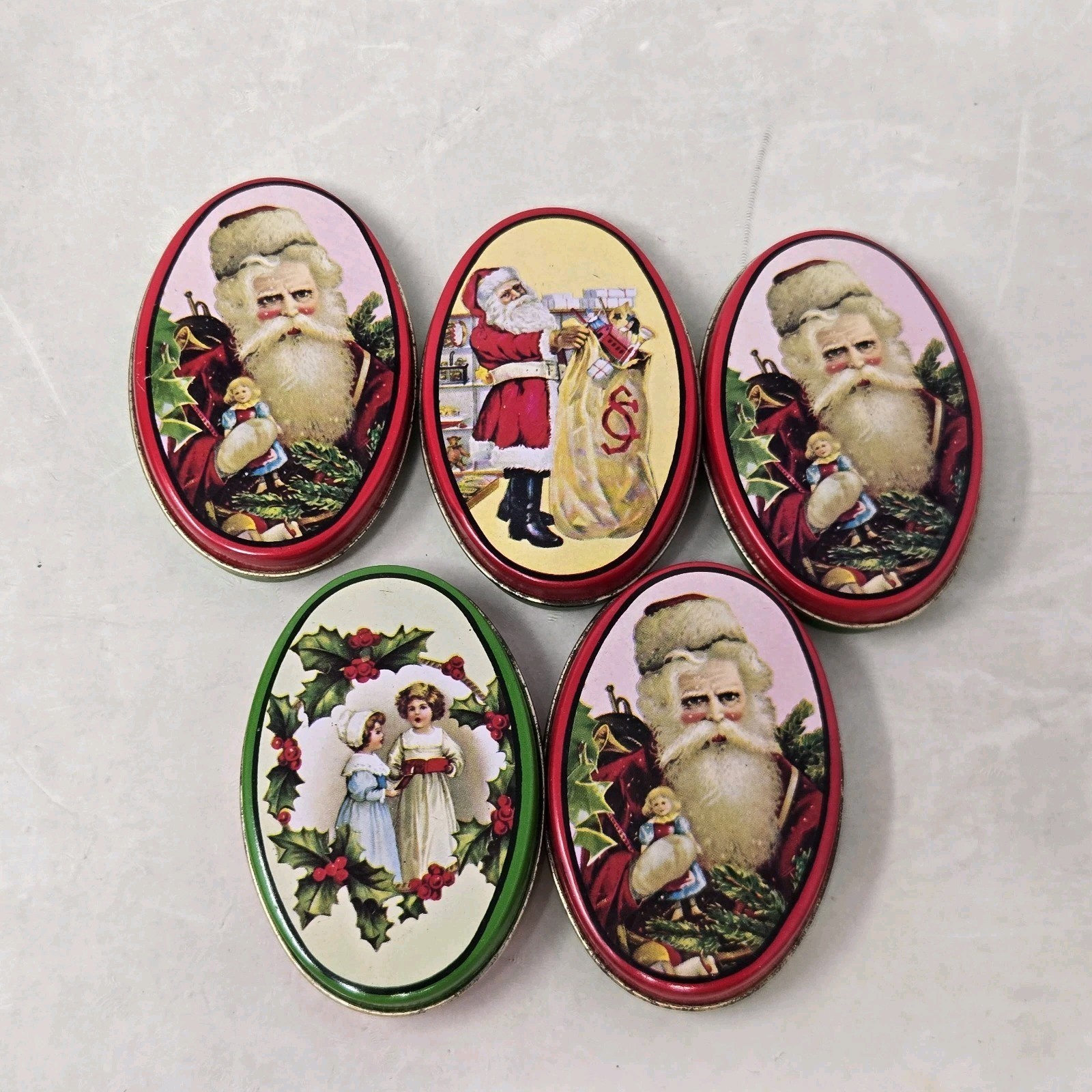Enesco Vintage Metal Oval Christmas Mini Tins Lot of 5 DUPLICATES