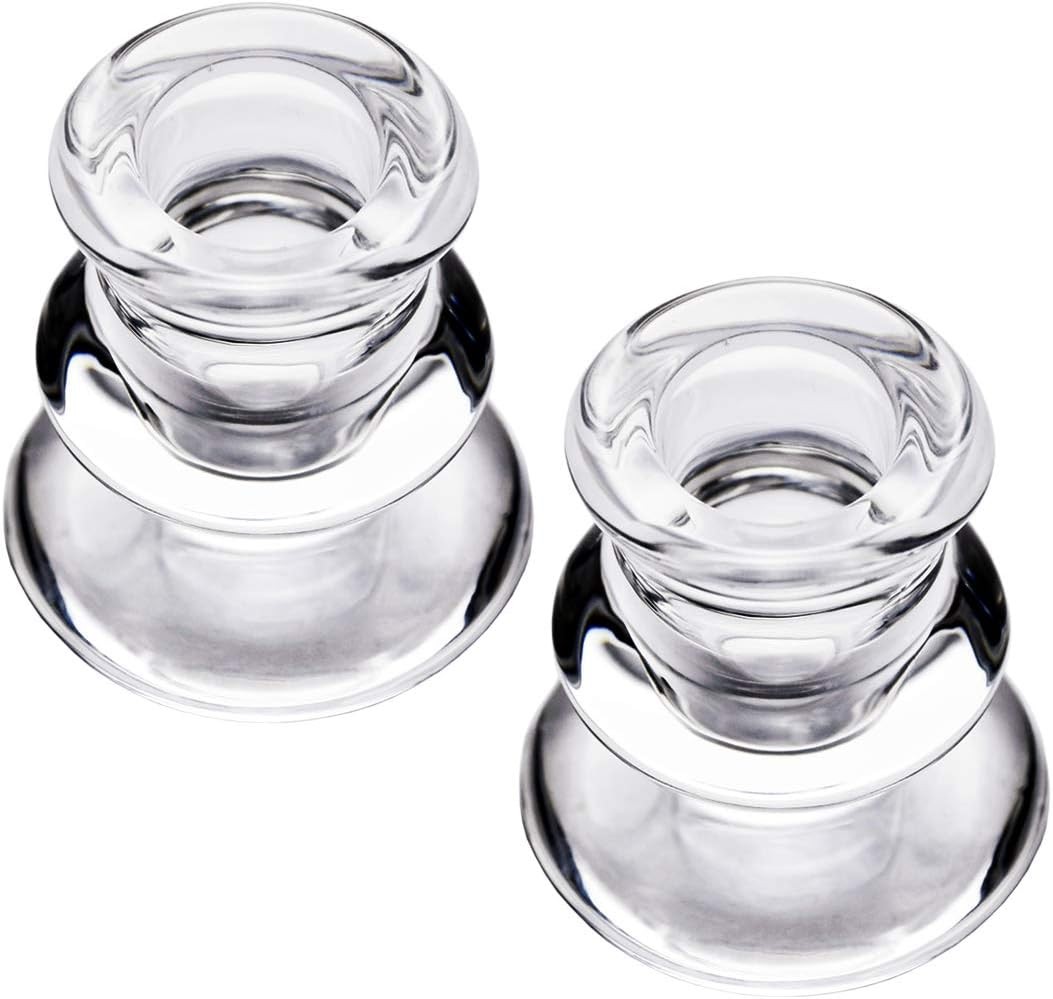 Clear Glass Candlestick Holders, Set of 2 Taper Candle Holders for Wedding, Deco