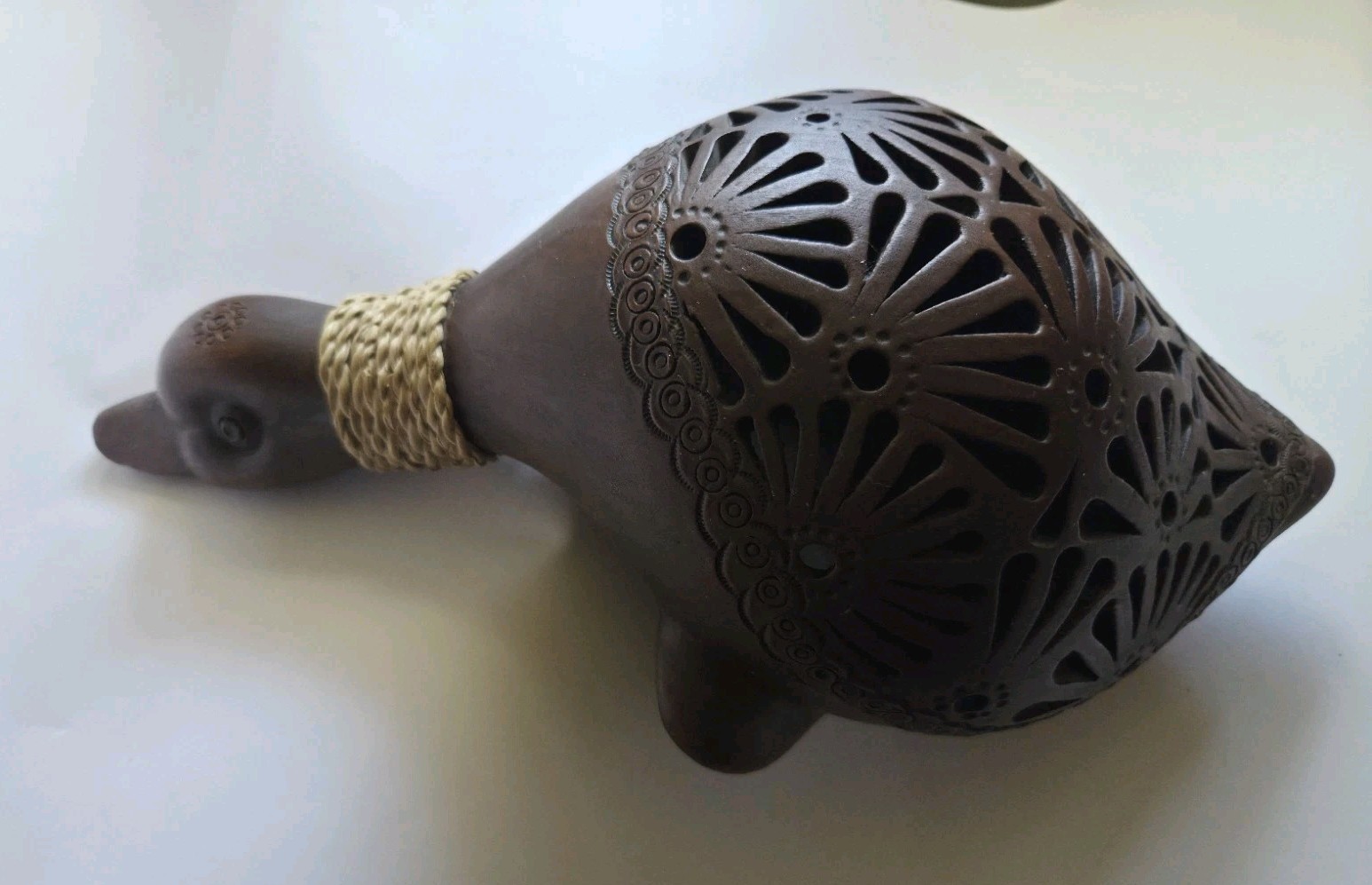 Vintage Signed G.M. Calderon Oaxaca Mexico Barro Negro Pottery Duck Lantern