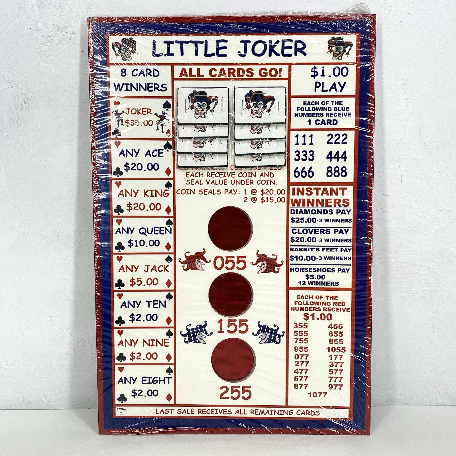 $1.00 Little Joker Card Game Pull Tab Board Raffle Gambling Vintage 70’s Sealed $1.00 Little Joker Card Game Pull Tab Board Raffle Gambling Vintage 70’s Sealed