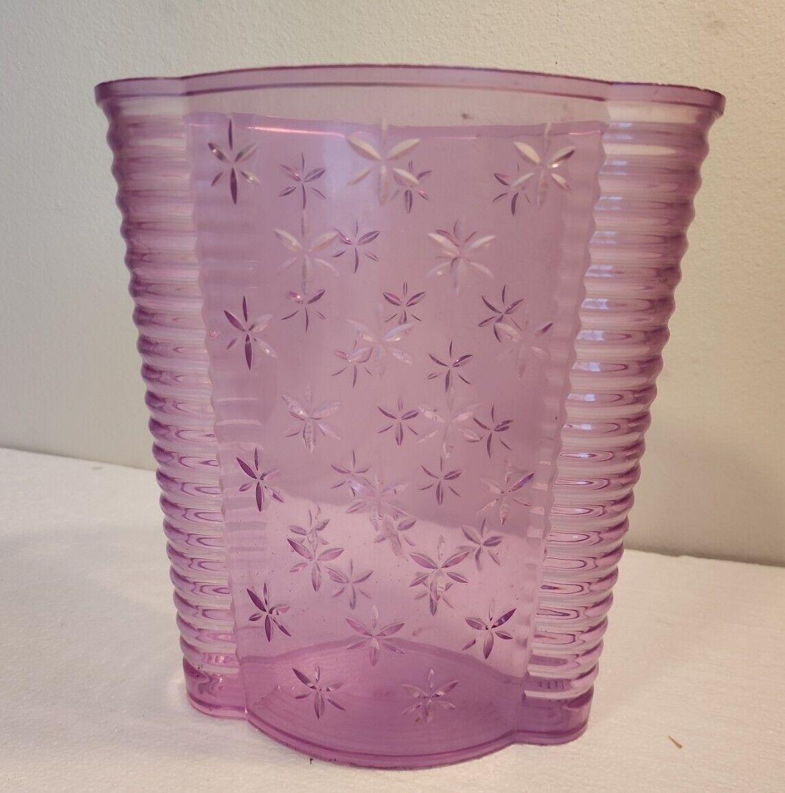 VTG Lucite Plastic ACRYLIC Waste Basket Trash Can MCM Bathroom pink lavender USA