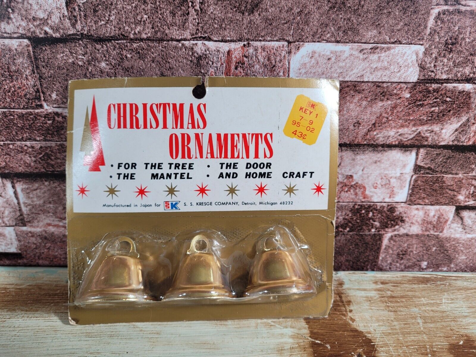 Vtg S.S. Kresge Detroit Kmart Brass Ringing Bells Christmas Ornament Sealed NOS