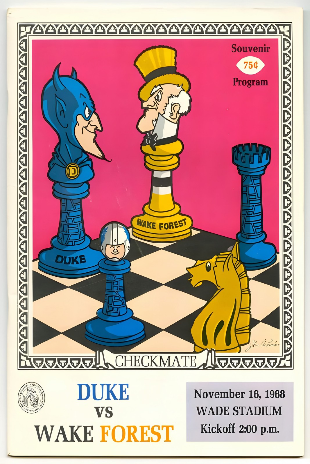 1968 Duke vs Wake Forest Football Poster 🏈 12x18” Premium Matte Paper