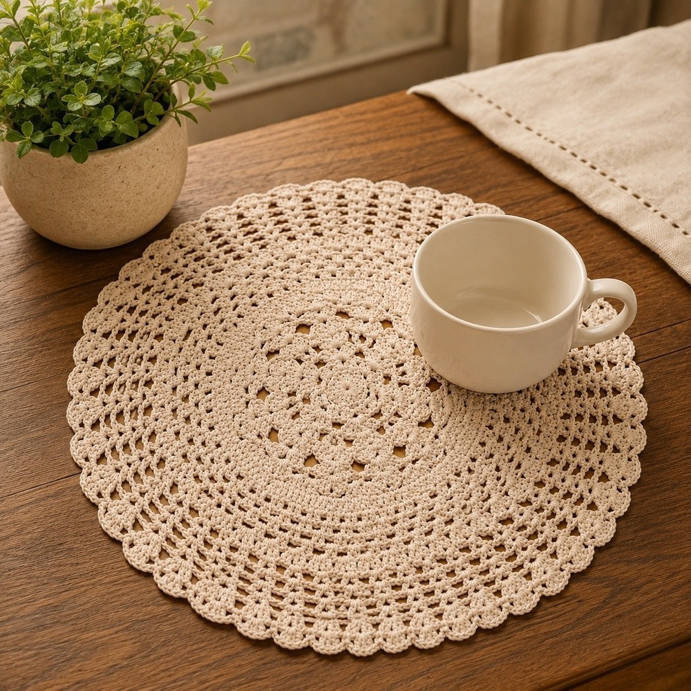 4Pcs/Lot 14inch Vintage Hand Crochet Lace Doilies Round Table Cloth Flower Doily