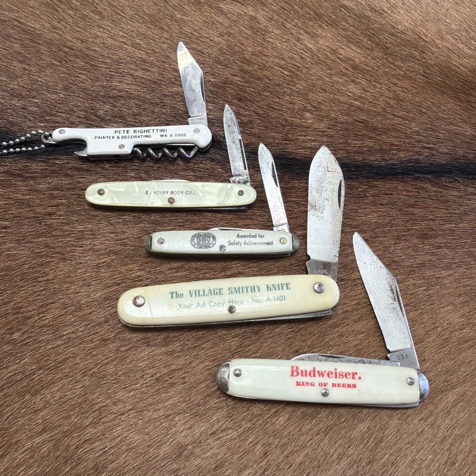 Vintage Set of 5 advertisement knives,  stamped USA