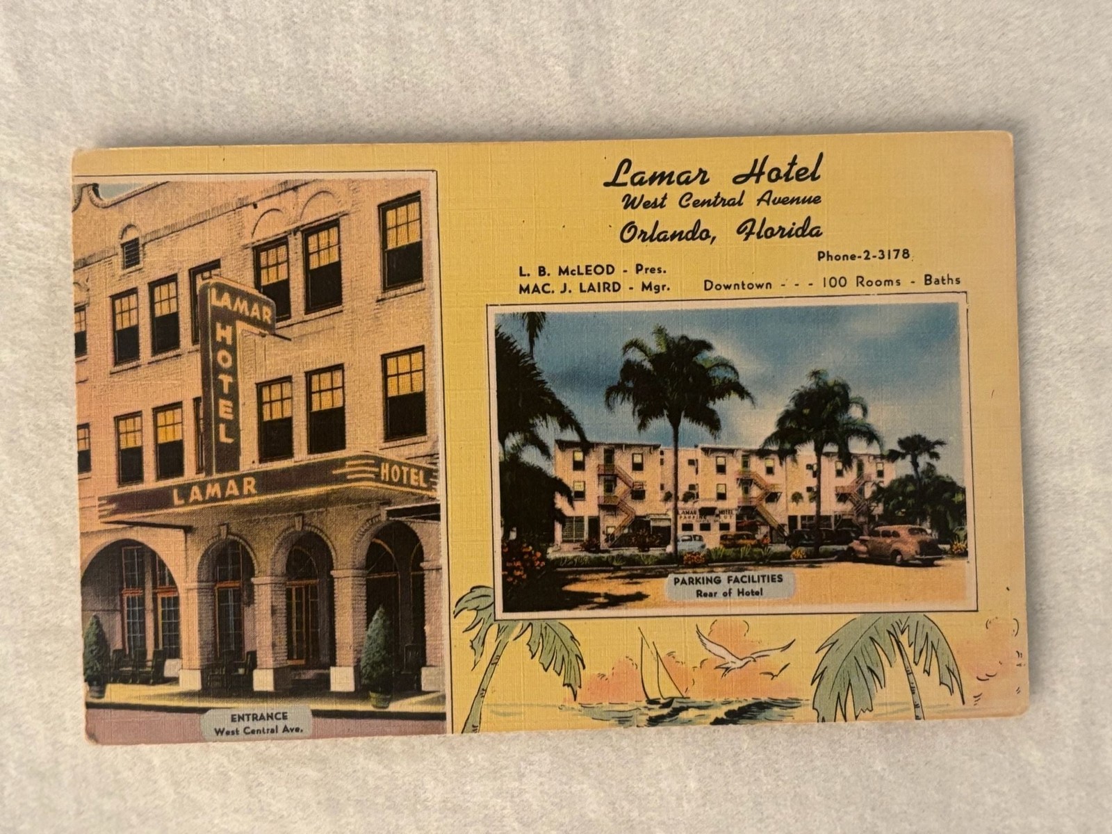 Vintage Lamar Hotel Orlando Florida Linen Postcard